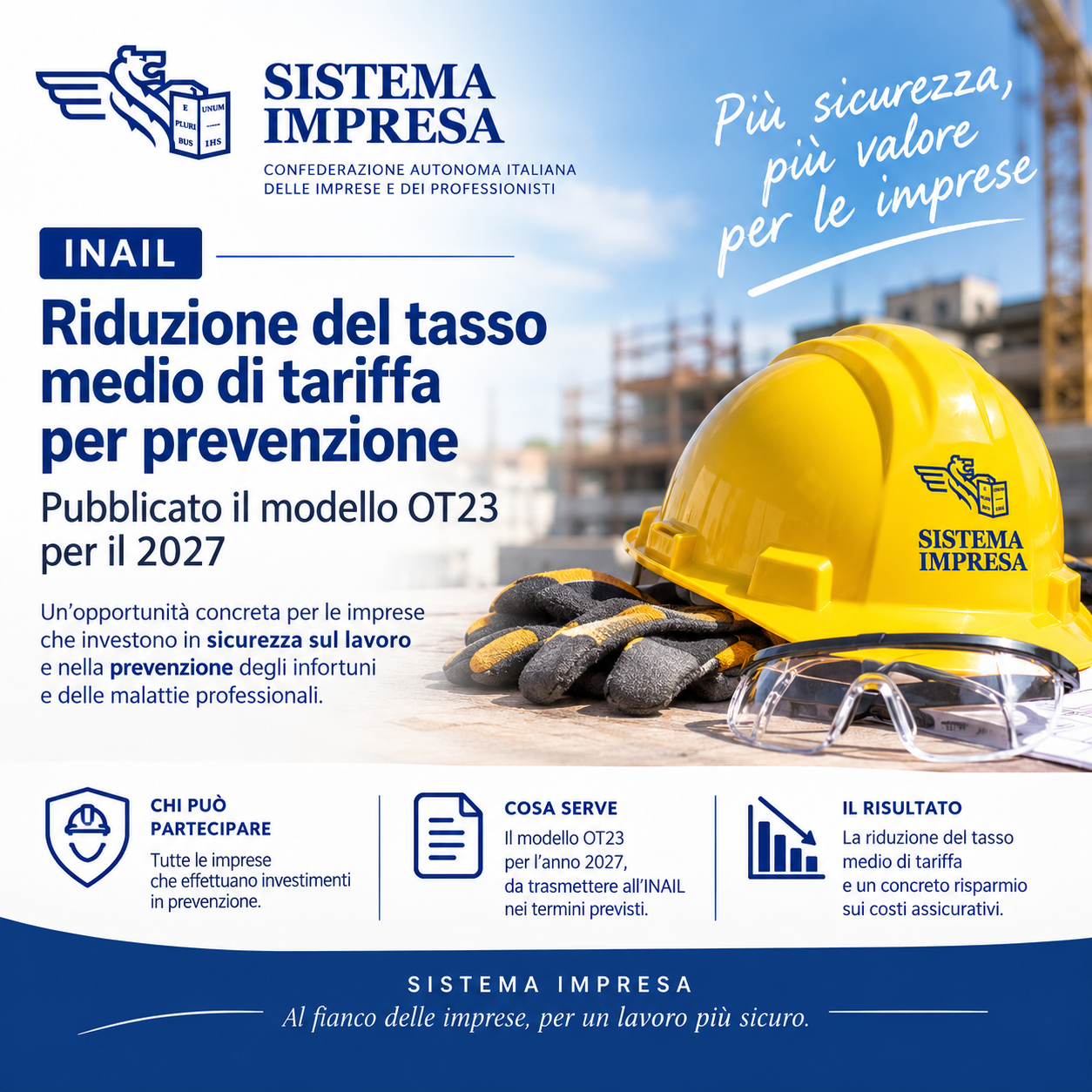 Riduzione del tasso medio di tariffa per prevenzione, pubblicato il modello OT23 per il 2027